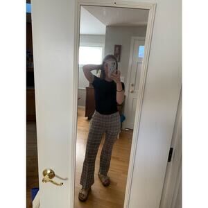 ROSETTA GETTY Poppy Plaid Pull On Flared Hemline Cropped Plaid Pants size Small